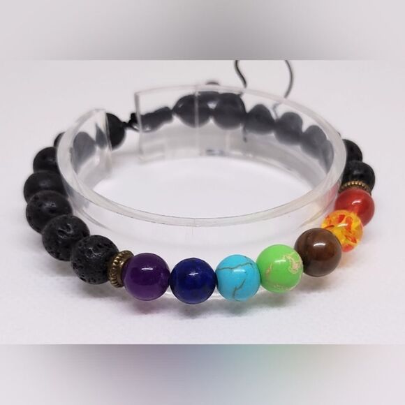 Men's bracelet beaded lava chakra new e77 - Picture 1 of 1